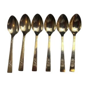 Vintage Gold Tone Stainless Steel Rose Floral demitasse Set of 6 Japan 4.25 Inch